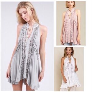 LACE Paneled Ruffle Detailed Sleeveless Swing Top